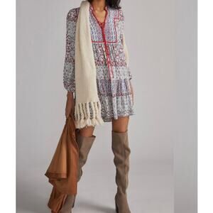 Anthropologie Spliced Tunic Dress Grey Motif Boho Tiered Small Petite